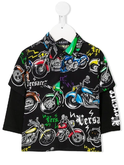 Young Versace Babies' Motorcycle-print Layered Shirt In Black