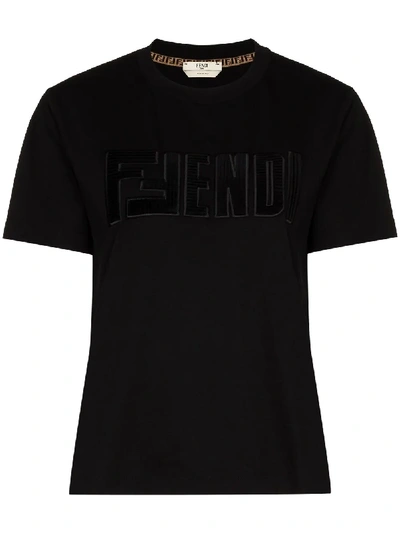 Fendi Women's Velvet Logo T-shirt In Black