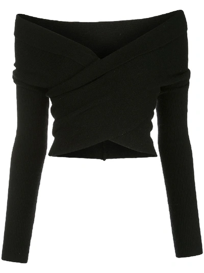 Altuzarra Virginia Off-the-shoulder Wrap-effect Wool And Cashmere-blend Sweater In Black