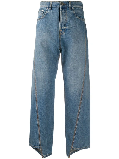 Lanvin Asymmetric Cropped Straight-leg Jeans In Blue