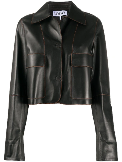 Loewe Leather Button-front Cropped Jacket In Black
