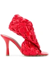 Bottega Veneta 90mm Bv Board Woven Leather Sandals In Red