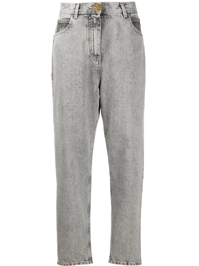 Balmain Low-rise Acid-wash Straight-leg Jeans In Grey