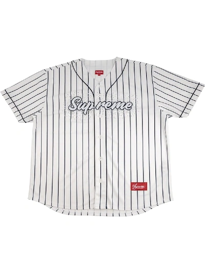 Supreme Crystal Baseball Shirt In White