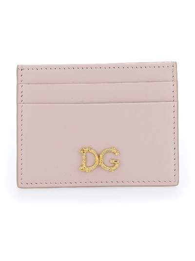 Dolce & Gabbana Dg Girls Barocco Leather Card Holder In Cipria