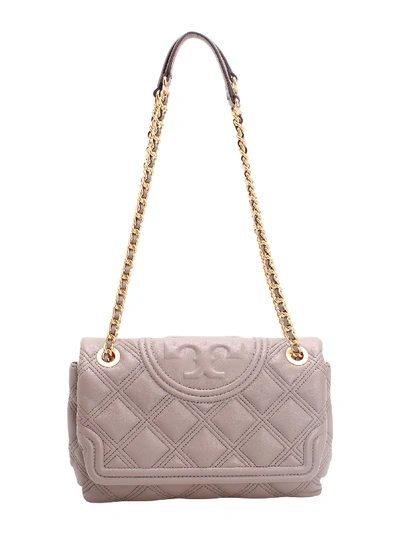 Tory Burch Fleming Leather Shoulder Bag In Gray Heron