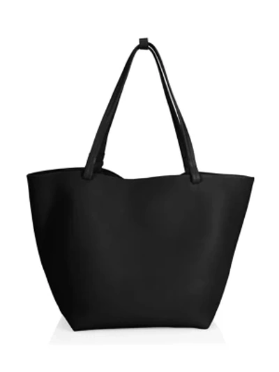 The Row Two-tone Pebbled Leather Tote In Black