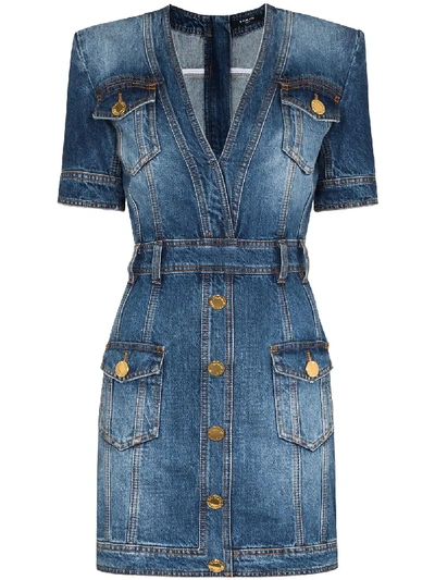 Balmain Vintage Style Denim Dress In Blue