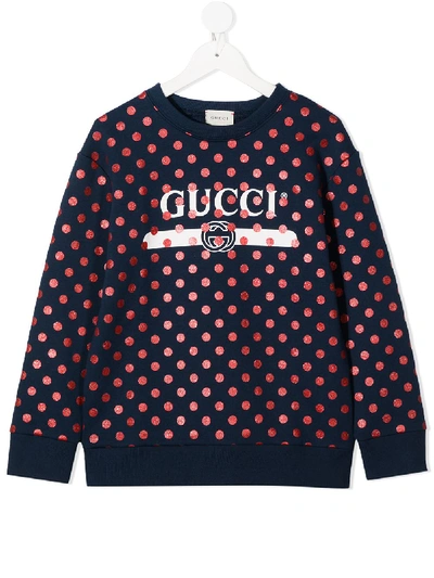 Gucci Kids' Pois Print Cotton Jersey Sweatshirt In Blue