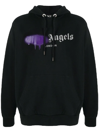Palm Angels London Sprayed Logo Hoody Black Purple In Black