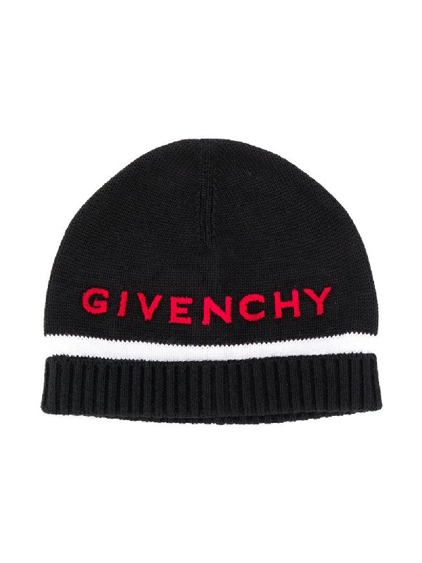 Givenchy Kids' Logo Embroidered Beanie Hat In Black | ModeSens