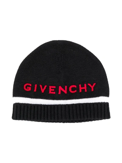 Givenchy Kids' Logo刺绣套头帽 In Black
