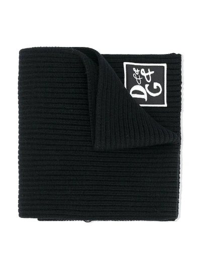 Dolce & Gabbana Kids' Rib Knit Scarf With Logo Patch In Black