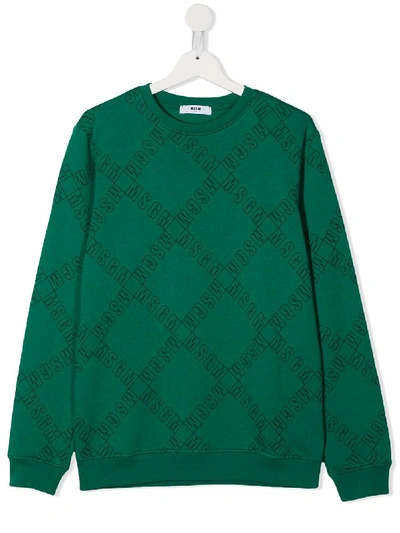 Msgm Babies' Teen Monogram Logo Crew Neck Sweatshirt In Green