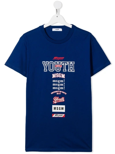 Msgm Teen Logo-print T-shirt In Blue