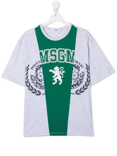 Msgm Teen Graphic-print Crew Neck T-shirt In Green