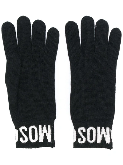 Moschino Logo Wool Gloves In Black