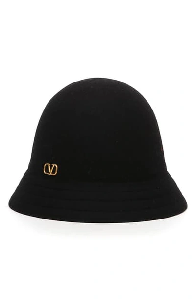 Valentino Garavani Rabbit Felted Bucket Hat In Black