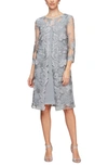 Alex Evenings Petite Layered-look Embroidered Jacket Dress In Grey
