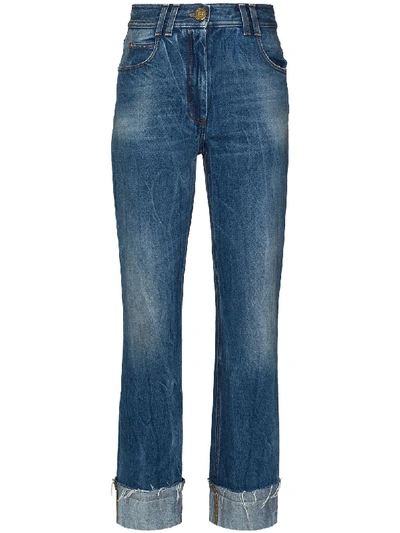 Balmain Turn-up Straight Leg Jeans In Blue