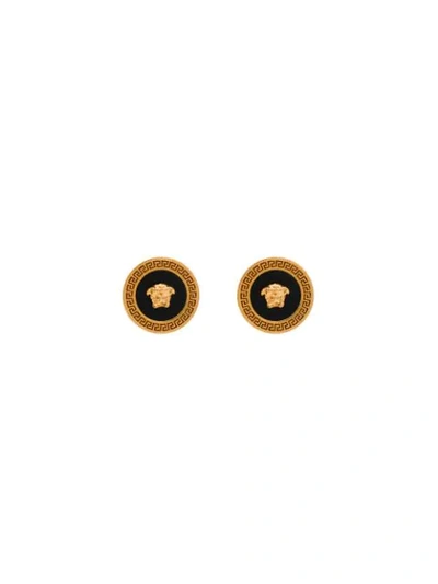 Versace Gold Tone And Black Small Medusa Earrings