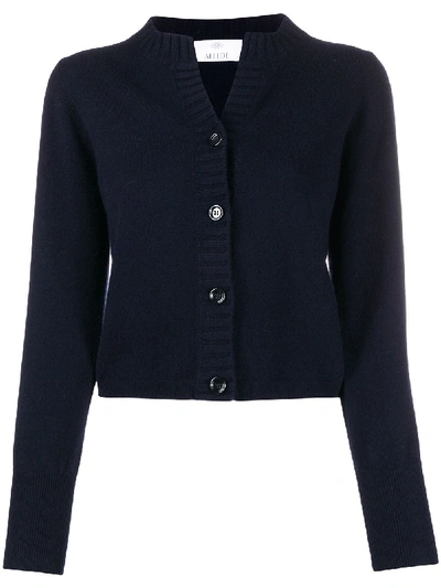 Allude Ribbed Knit Edge Cropped Cardigan In Blue