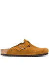 Birkenstock Suede Buckle Slippers In Brown