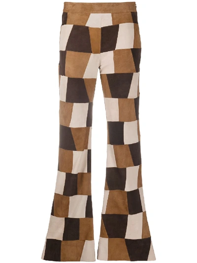 P.a.r.o.s.h Patchwork Suede Flared Trousers In Brown