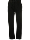 Re/done 70s High Rise Stove Pipe Straight-leg Jeans In Black