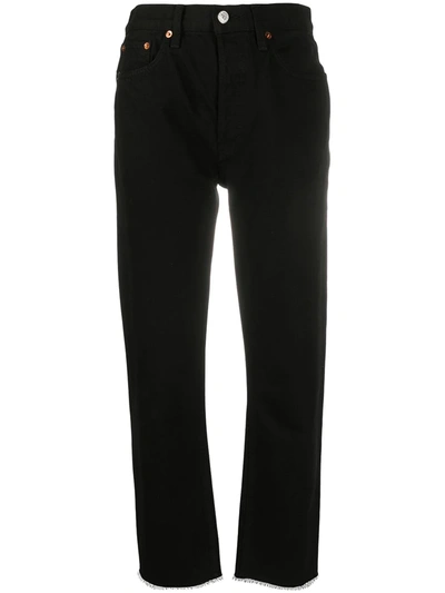 Re/done 70s High Rise Stove Pipe Straight-leg Jeans In Noir