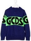 Gcds Contrast-logo Knit Jumper In Blue