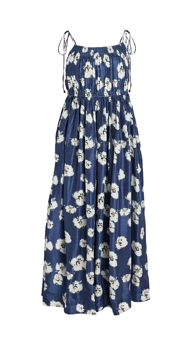 Apiece Apart Cecile Floral-print Silk Dress In Rosie Floral Navy Multi