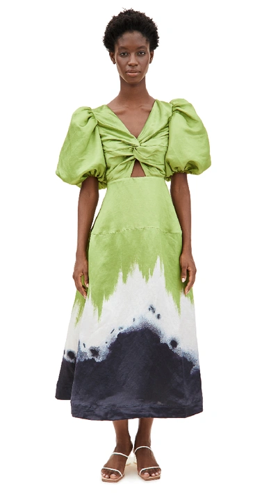 Aje Arcadian Ombre Ink Linen & Silk Dress In Multi