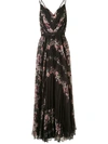 MARCHESA NOTTE FLORAL-PRINT PLEATED LONG DRESS