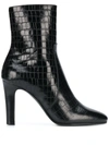 Saint Laurent 90mm Jane Croc Embossed Leather Boots In Black