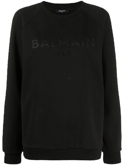 Balmain Logo-embroidered Cotton Sweatshirt In Black