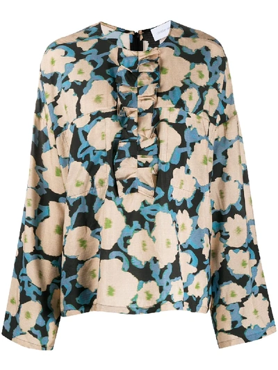 Christian Wijnants Tayla Floral Print Blouse In Neutrals