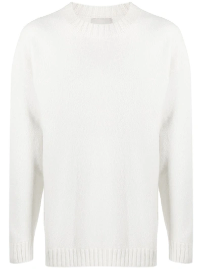 Laneus Ripped Ribbed Crew Neck Jumper In White