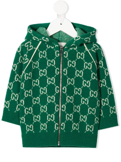 Gucci Babies' Gg Jacquard Zipped Hoodie In Green