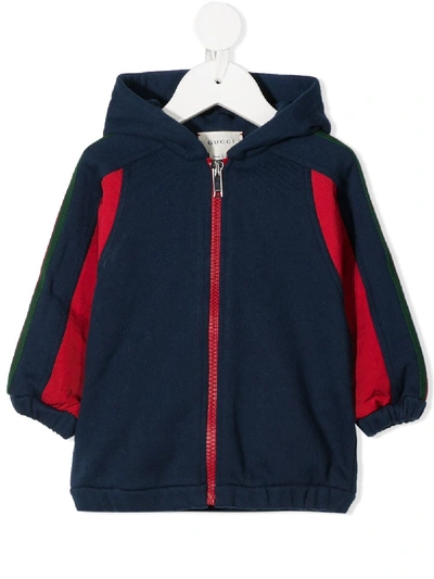 Gucci Babies' Web-stripe Zip-front Hooded Jacket In Blue