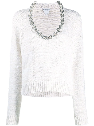 Bottega Veneta Chain-detailed Cotton-blend Knit Top In White