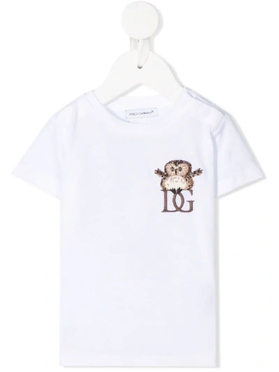 Dolce & Gabbana Babies' Embroidered Owl Logo T-shirt In White