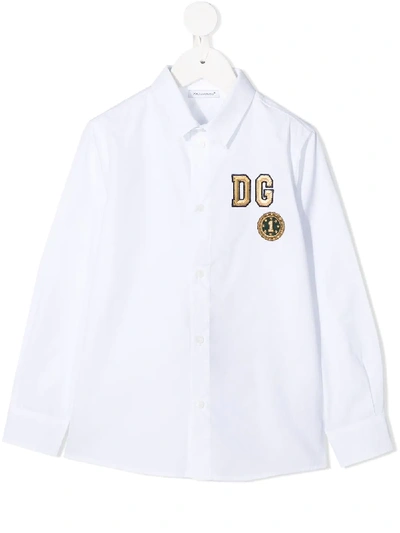 Dolce & Gabbana Kids' Embroidered Logo Cotton Shirt In White