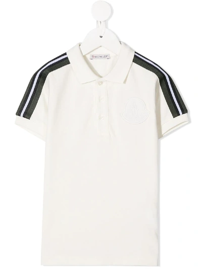 Moncler Kids' Striped Shoulders Polo Shirt In White