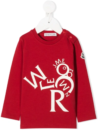 Moncler Babies' Long Sleeve Logo Print T-shirt In Red
