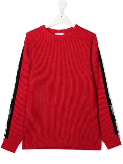 Givenchy Kids' Ribbed Knit Cotton & Cashmere Jumper In Red