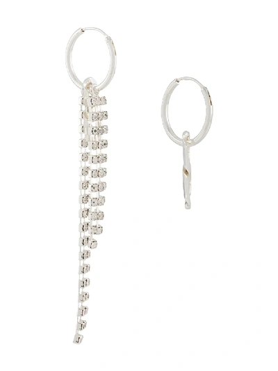 Coup De Coeur Crystal Mismatched Drop Earrings In Silver