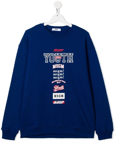 Msgm Teen Graphic-print Crew Neck Sweatshirt In Blue