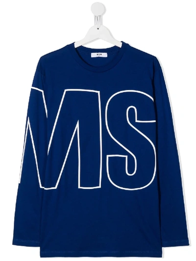 Msgm Teen Logo Print T-shirt In Blue