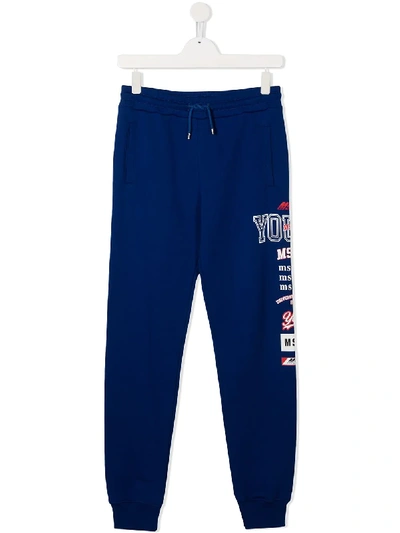 Msgm Teen Graphic-print Track Trousers In Blue